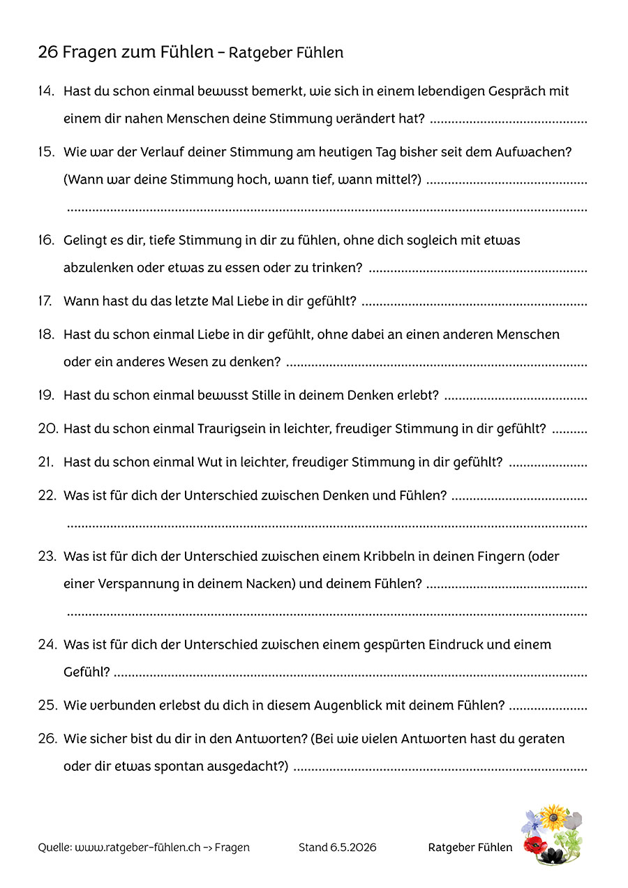 26 Fragen zum Fühlen